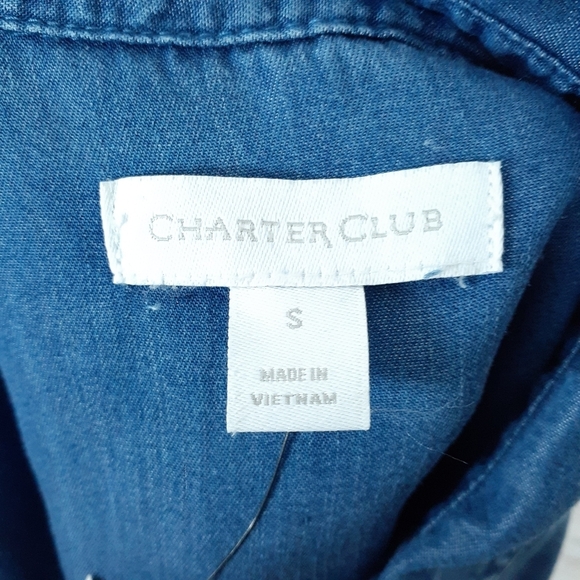 Charter Club Chambray Top Blue Button Up 125 - Picture 4 of 6